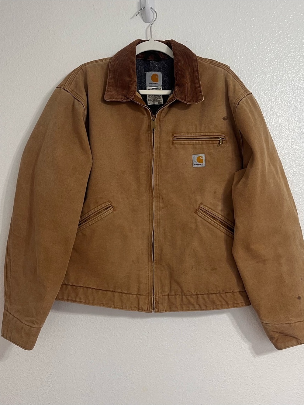 Carhartt Detroit Blanket Lined Brown Canvas Work Jacket corduroy collar 44 Reg